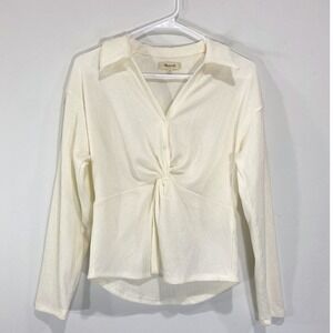 Madewell Womens Top Size S Long Sleeve Button Front‎ Twist Collared Cream